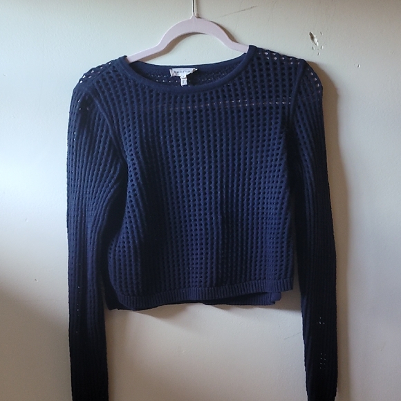 Rebecca Taylor Sweaters - Rebecca Taylor Navy Crew Neck Mesh Pull-Over Crop Sweater Cotton Blend Size S